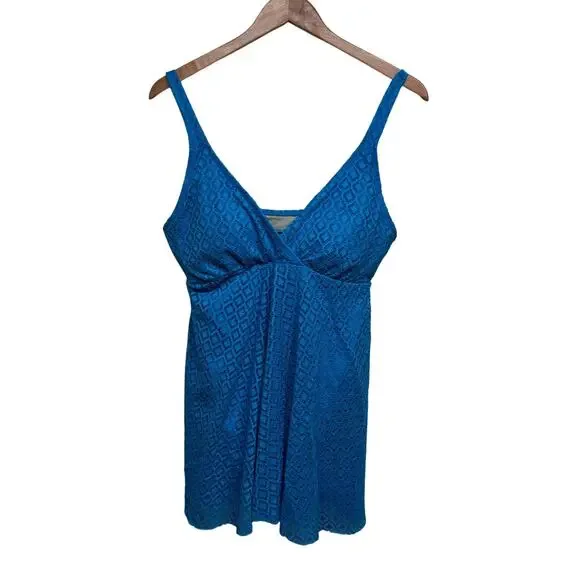 Alisha Levine Blue Swim Dress One Piece Lace Overlay Size 16 - Picture 2 of 7